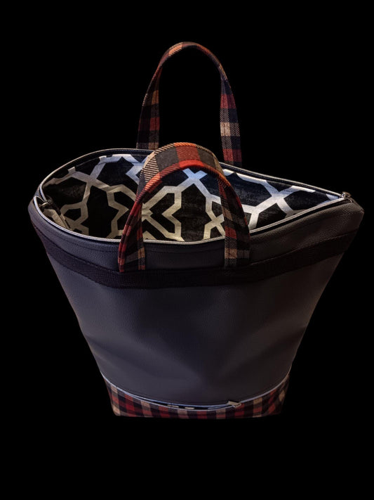 Double Zipper Tote Bag in Gray and Red Plaid, Stylish, Spacious & Versatile Tote for Everyday Use