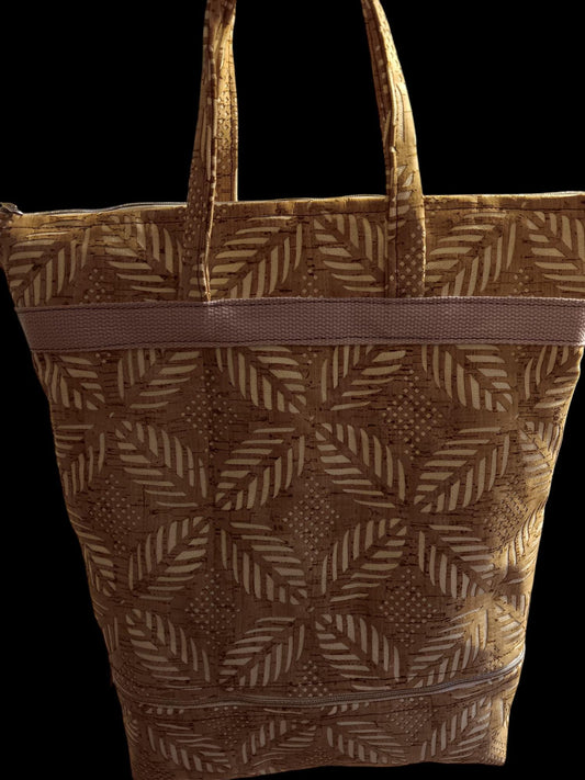 Cork Geometric Fabric Handbag, Purple Accent Spring Tote, Eco-Friendly Stylish Purse, Modern Bag for Women